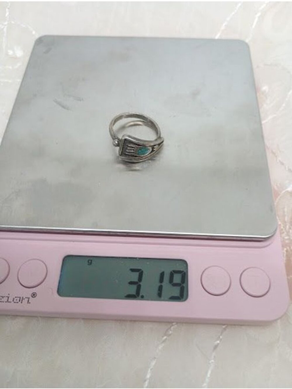 Vintage Sterling Silver Native Navajo Bear Claw Ring Turquoise Stone - Size 6.25 - Picture 5 of 6